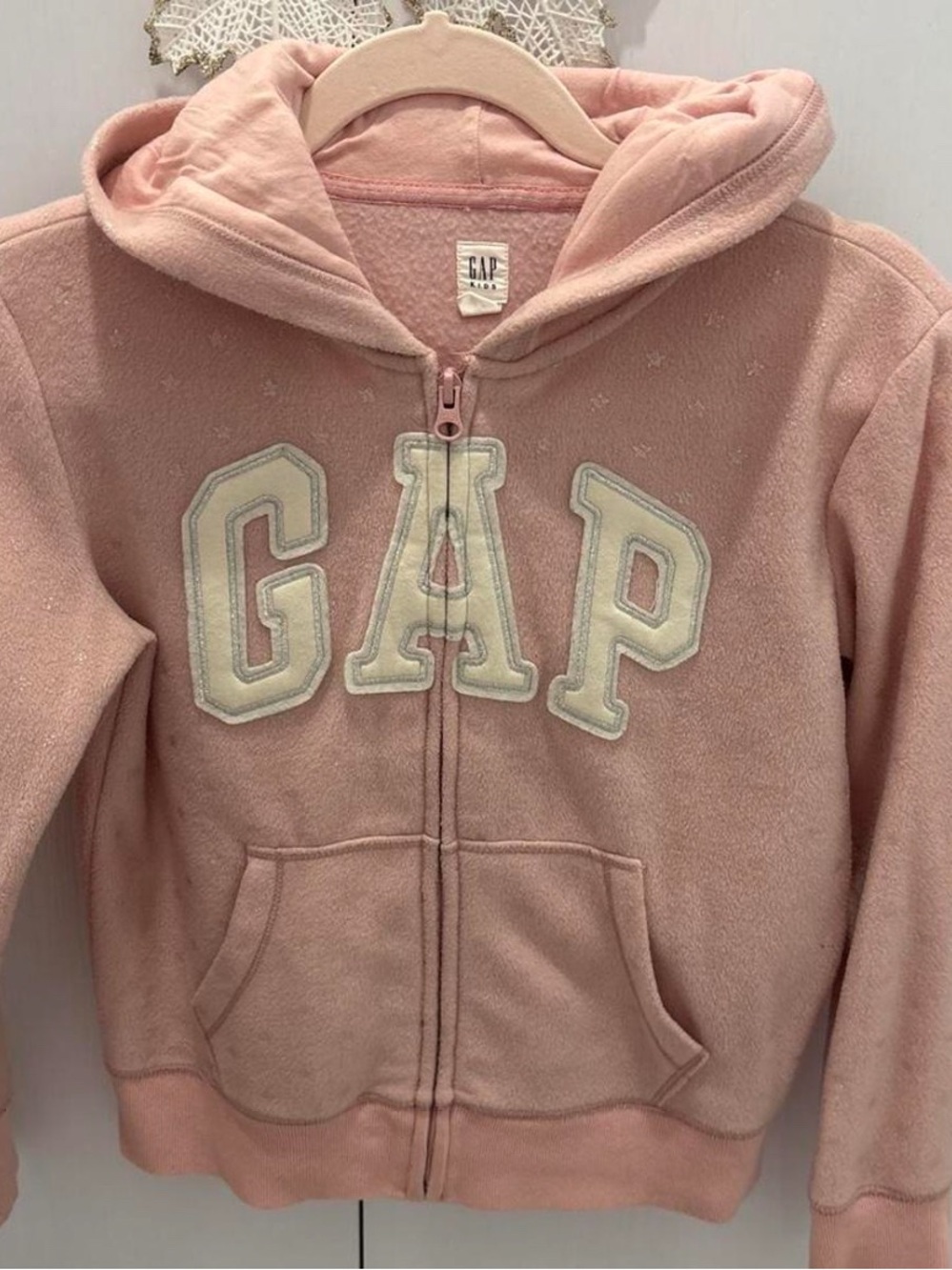 GAP Girls Light Pink Hooded Zip-Up Sweatshirt with White Logo